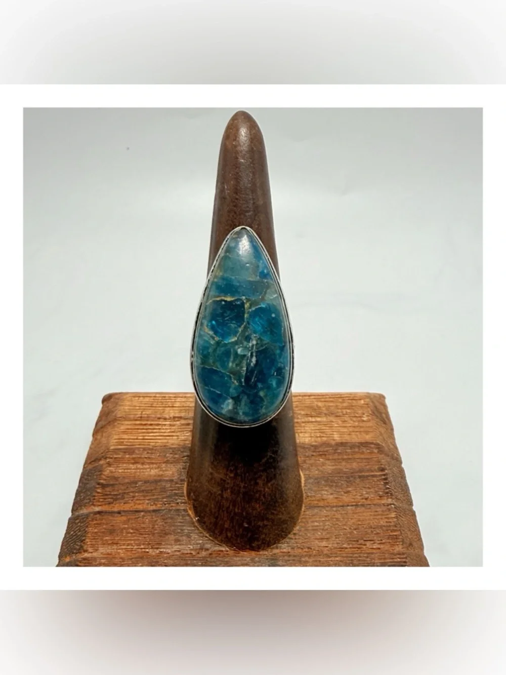 Copper Blue Apatite 925 Sterling Silver Ringc Teardrop Shape Stone, Size‎ 6